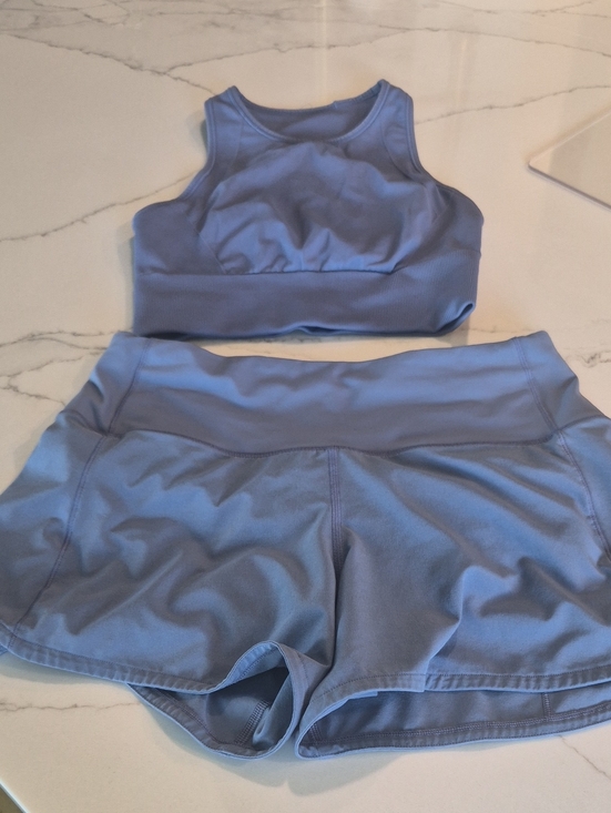 lululemon athletica Pants - Lululemon Light Periwinkle Activewear Set - Cropped Sports Bra & Shorts